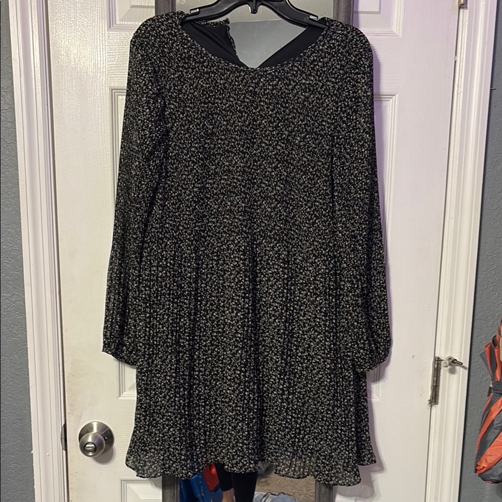 Black Flower Long Sleeve Dress